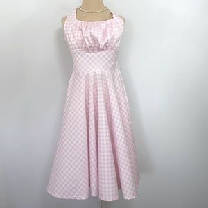 Barbie Dress Checked Pink and White Fit and flare Sz Md Excellent Vintage